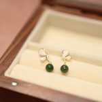 Buddha Stones Natural Butterfly Tridacna Stone Cyan Jade Copper Plated Gold Calm Necklace Pendant Ring Earrings Set Bracelet Necklaces & Pendants BS Earrings