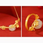 Buddha Stones 925 Sterling Silver Plated Gold Hetian Jade  Plum Blossom Luck Necklace Pendant Bracelet Bangle Ring Bracelet Necklaces & Pendants BS 16