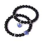 Buddha Stones 2Pcs Black Onyx Crystal Stone Love Heart Protection Support Couple Bracelet Bracelet BS Black Onyx&Sodalite