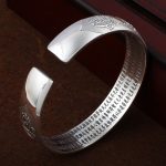 Buddhastoneshop Tibetan Sanskrit White Copper Meditation Prayer Bracelet Bangle