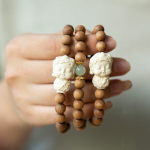 Buddha Stones Sandalwood Hetian Jade Ivory Fruit Green Tara Protection Bracelet Bracelet BS main