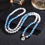 108 Mala Beads White Turquoise Emperor Stone Lotus Blessing Bracelet Bracelet Mala BS 3