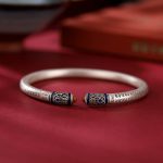Buddha Stones 999 Sterling Silver Heart Sutra Engraved Red Agate Protection Bracelet Bangle Bracelet Bangle BS 4