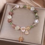 Buddha Stones Strawberry Quartz Rutilated Quartz Fluorite Flower Healing Bracelet Bracelet BS 17