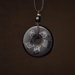 Buddha Stones Black Obsidian Taoism Five Sacred Mountains Carved Strength Peace Buckle Necklace Pendant Key Chain Phone Hanging Decoration Necklaces & Pendants BS Necklace
