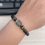 Buddha Stones Natural Silver Sheen Obsidian Black Obsidian Om Mani Padme Hum Pixiu Protection Bracelet 7