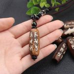 Buddha Stones Tibet Om Mani Padme Hum Dzi Bead Avalokitesvara Pattern Wealth Necklace Pendant Necklaces & Pendants BS 7