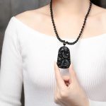 Buddha Stones Black Obsidian Koi Fish Engraved Strength Beaded Necklace Pendant Necklaces & Pendants BS 19