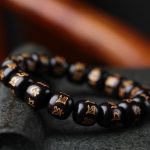 Buddha Stones Tibetan Ebony Wood Om Mani Padme Hum Engraved Peace Bracelet Bracelet BS 3