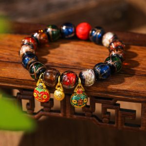 Buddha Stones Gold Swallowing Beast Family Colorful Cinnabar Bead Bracelet Bracelet BS Gold Swallowing Beast Cinnabar(Multicolor) 14MM