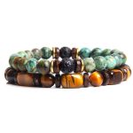 Buddha Stones 2PCS Healing Crystal Emperor Stone Tiger Eye Bead Bracelet Bracelet BS Turquoise