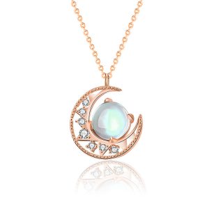 Buddha Stones 925 Sterling Silver Moonstone Moon Pattern Love Necklace Pendant Necklaces & Pendants BS Moonstone (Love ♥ Calm)