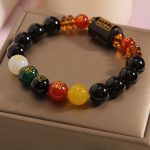 Buddha Stones Five Elements Black Onyx Red Agate Wisdom Wealth Bracelet Bracelet BS 28