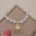 Buddha Stones Cat's Eye Lovely Cat Pattern Pearl Love Charm Bracelet Bracelet BS Blessing Lock