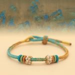 Buddha Stones Handmade Eight Thread Peace Knot Peach Blossom Knot Luck Rope Braided Bracelet Bracelet BS A Panorama Of Rivers And Mountains(Green Yellow) (Wrist Circumference 14-18cm)