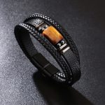 Buddha Stones Tiger Eye Power Magnetic Buckle Multilayered Leather Bracelet Bracelet BS 2