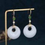 Buddha Stones FengShui White Jade Blessing Drop Earrings Earrings BS 2