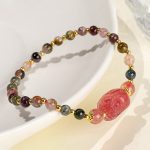 Buddha Stones Moonstone Strawberry Quartz Tourmaline PiXiu Healing Bracelet Bracelet BS 8