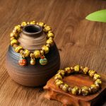 Buddha Stones Gold Swallowing Beast Family Charm Liuli Glass Bead Fortune Bracelet Bracelet BS 3