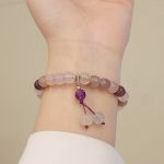 Buddha Stones Natural Purple Golden Silk Jade Violet Flower Bead Charm Wealth Bracelet Bracelet BS Gold Silk Jade&Purple Bead(Wrist Circumference 14-19cm)