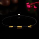 Buddha Stones 999 Gold Bead Handmade Four Thread Wishful Knots Braided Protection Bracelet Bracelet BS Black&Gold Thread 24cm