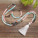 108 Mala Beads Amazonite Black Glitter Stone Positive Tassel Bracelet (Extra 30% Off | USE CODE: FS30) Mala Bracelet BS 4