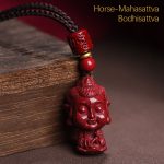 Buddha Stones Chinese Zodiac Natal Buddha Natural Cinnabar Amulet Keep Away Evil Spirits Necklace Pendant Necklaces & Pendants BS Horse-Mahasattva Bodhisattva