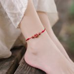 Buddha Stones Four Leaf Clover Cinnabar Blessing Calm String Bracelet Anklet Bracelet BS 10