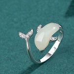 Buddha Stones 925 Sterling Silver Cute Dolphin Hetian Jade Red Agate Luck Necklace Pendant Ring Earrings Set Bracelet Necklaces & Pendants BS Ring(Adjustable) Hetian Jade