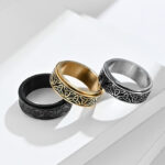 Buddha Stones  Triangle Knot Triquetra Titanium Steel Calm Rotatable Ring Ring BS 1