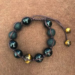 Buddha Stones Lava Rock Tiger Eye Stone Support Healing String Bracelet Bracelet BS Lava Rock