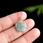 Buddha Stones 18K Gold 925 Sterling Silver Natural Jade Rose Luck Necklace Pendant Necklaces & Pendants BS 5