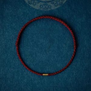 Buddha Stones 925 Sterling Silver Lucky Golden Bead Braided String Bracelet Anklet Bracelet BS Dark Red Anklet(Anklet Circumference 16-26cm)