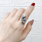 Buddha Stones 925 Sterling Silver Koi Fish Water Ripple Luck Wealth Ring Ring BS 12