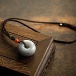 Buddha Stones Natural Round Jade Gray Jade Peace Buckle Luck Necklace Pendant Necklaces & Pendants BS 22
