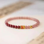 Buddha Stones Natural Strawberry Quartz Cinnabar Lucky Koi Fish Healing Bracelet