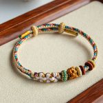 Buddha Stones Handmade Dunhuang Color Peach Blossom Pattern Braid String Bracelet Bracelet BS 2