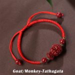 Buddha Stones Chinese Zodiac Natal Buddha Cinnabar Amulet Blessing String Bracelet Bracelet BS Goat/Monkey-Tathagata(Wrist Circumference 16-19cm)