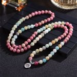Buddha Stones Lazurite Picasso Jasper Amazonite Rhodonite Apatite Positive Lotus Prayer Bead Bracelet Mala Bracelet BS 9