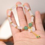 Buddha Stones Natural White Golden Silk Jade Bamboo Pattern Wealth Lucky Bag Fu Character Bracelet Bracelet BS Gold Silk Jade Thin Bamboo Money Bag