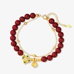 Buddha Stones 925 Sterling Silver Natural Cinnabar Four Leaf Clover Flower Blessing Chain Bracelet Bracelet BS 10