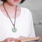 Buddha Stones Round Jade Peace Buckle Peony Flower Abundance Necklace Pendant Necklaces & Pendants BS 2
