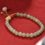 Buddha Stones 925 Sterling Silver Hetian Jade Gourd Lotus Abundance Luck Bracelet Bracelet BS 8