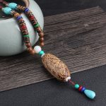 Buddha Stones Tibetan Wenge Wood Bodhi Seed Agate Balance Peace Necklace Pendant Necklaces & Pendants BS Wenge Wood&Turquoise Thousand-Eyed Pattern Bodhi Seed