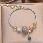 Buddha Stones Moonstone Sunstone Beads Peace Buckle Charm Healing Bracelet Bracelet BS Green Rope Moonstone(Wrist Circumference 14-17cm)