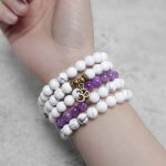 Buddha Stones 108 Mala Beads Amethyst White Turquoise OM Healing Meditation Energy Bracelet Bracelet BS 6