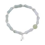 Buddha Stones 925 Sterling Silver Natural Tianshan Jade Bamboo Charm Luck Bracelet 9