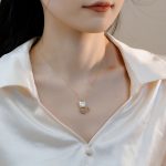Buddha Stones 14K Gold Plated Pearl Hetian Jade Shell Luck Cat Kitten Necklace Pendant Necklaces & Pendants BS 6