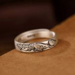 Buddha Stones 999 Sterling Silver Lotus Peony Flower Enlightenment Ring Ring BS Holding Lotus