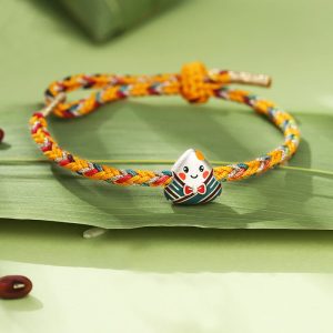 Buddha Stones 925 Sterling Silver Dragon Boat Festival Zongzi Pattern Luck Handmade Multicolored Rope Child Adult Bracelet Bracelet BS Colorful Rope for Wrist Circumference 10-18cm